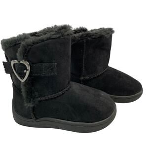 Garanimals Girls Black Faux Suede Fur Lined Mid Calf Boots Toddler Sz 4 Heart